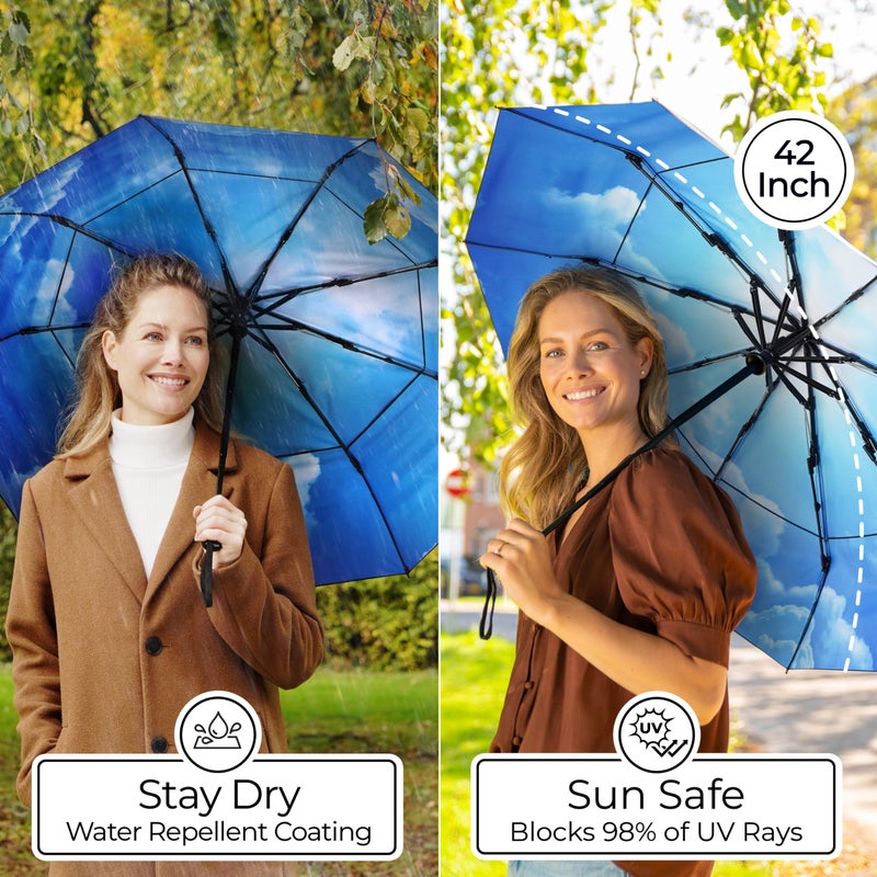 TUMELLA Strongest Windproof Travel Umbrella (Compact  Superior & Beautiful)  Small Strong but Light Portable and Automatic Folding Rain Umbrella  Durable Premium Grip  Fits Car & Backpack - Image 5